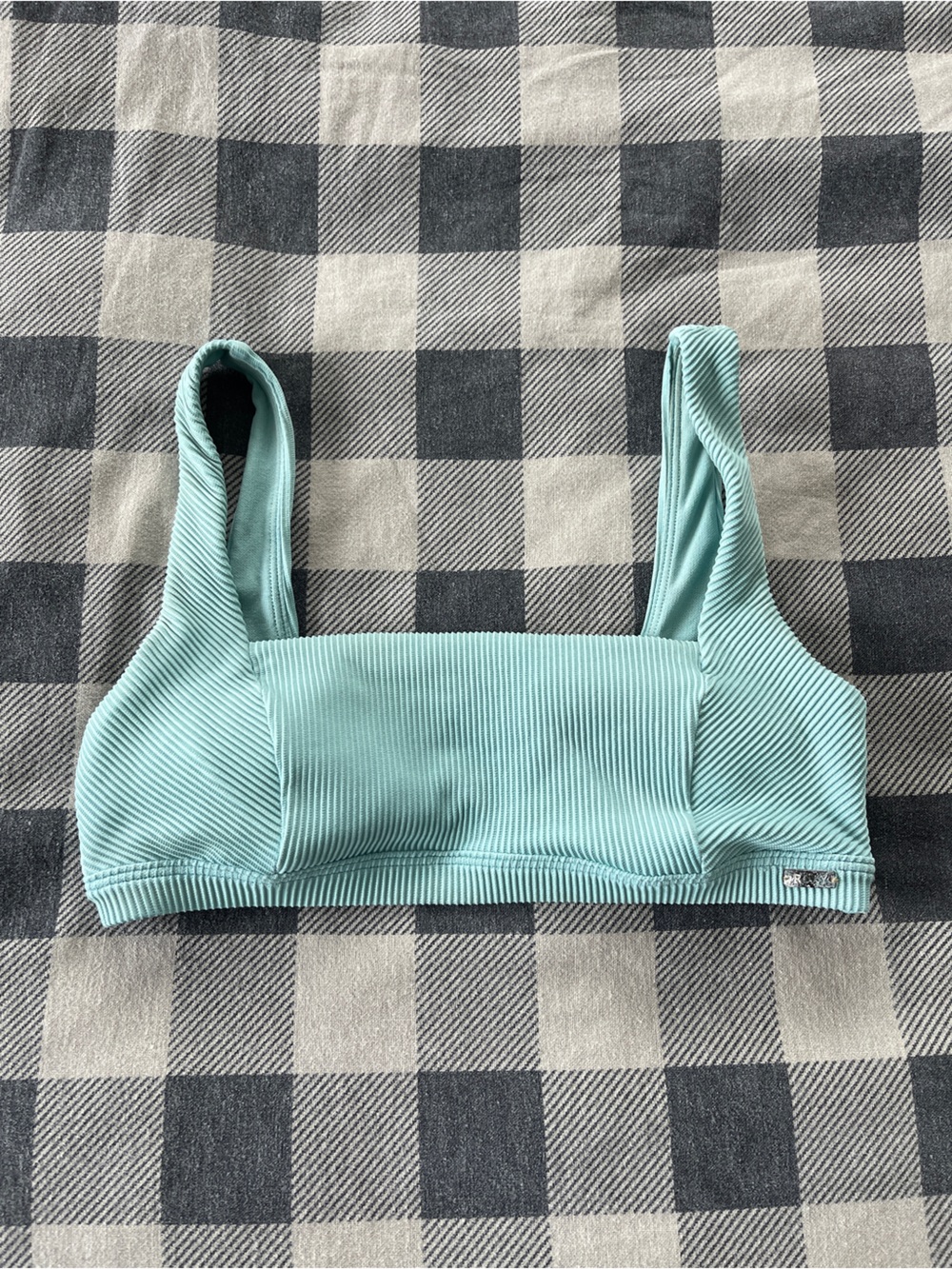Roxy Ribbed Bikini Top Aqua Blue Scoop Neck Swim Top XS
